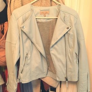 Philosophy Faux Leather Moto Jacket - Powder Blue